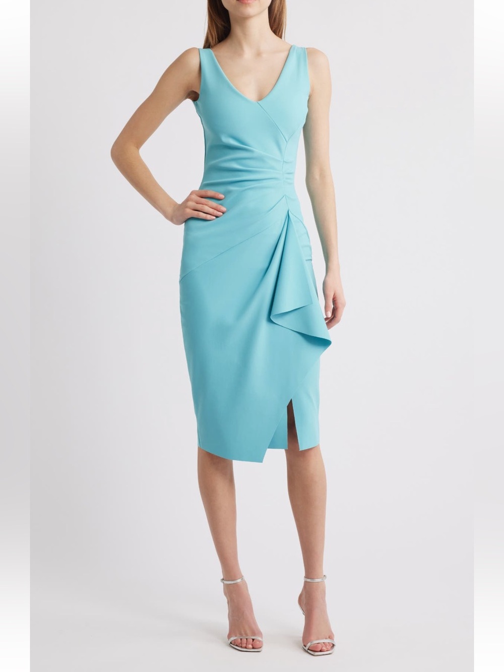 Chiara Boni La Petite Robe Kloty Ruched Midi Dress Teal Turquoise size 8 NWT
